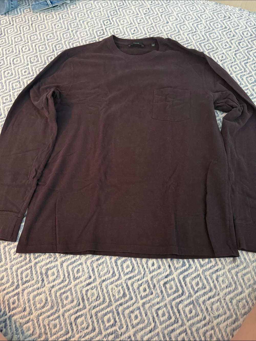 Vince Long-Sleeve Chest Pocket Crewneck in Deep Brown